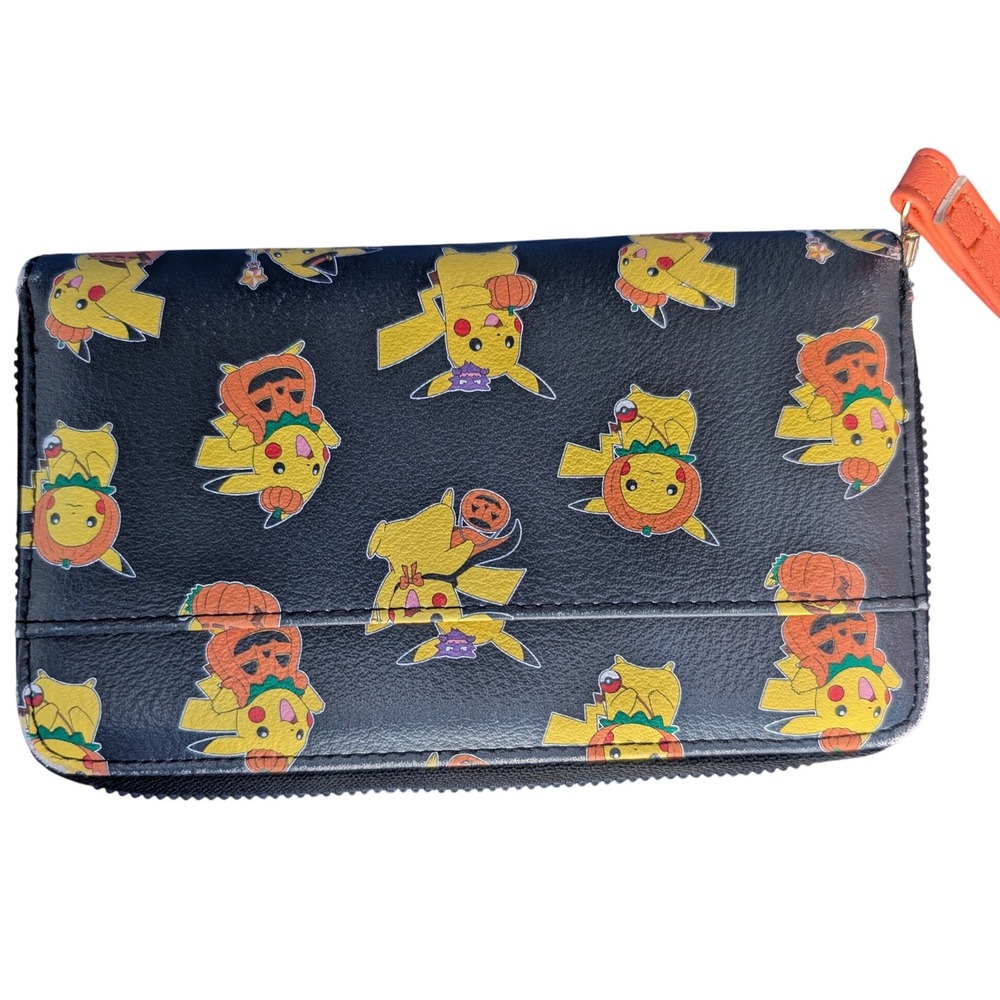 Pokemon Pikachu Halloween Pumpkin Costume Zip Wristlet Wallet Black Orange - Picture 2 of 5
